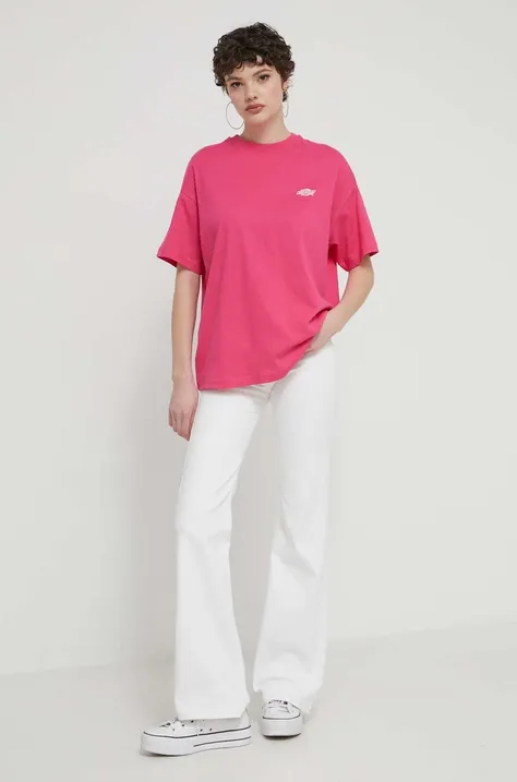 Bavlněné tričko Dickies růžová barva
