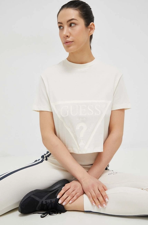 Бавовняна футболка Guess колір бежевий