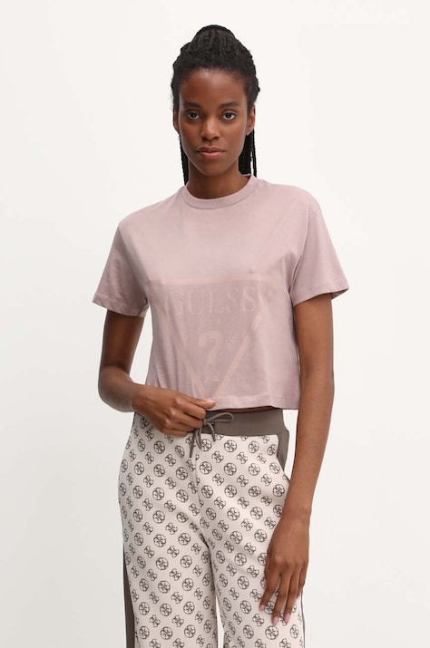 Guess tricou din bumbac ADELE femei, culoarea roz, V2YI06 K8HM0