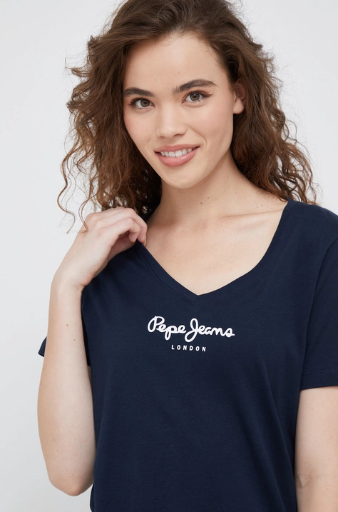 Bombažna kratka majica Pepe Jeans mornarsko modra barva