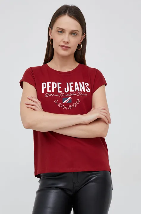Bavlněné tričko Pepe Jeans červená barva