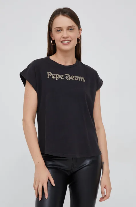 Βαμβακερό μπλουζάκι Pepe Jeans χρώμα: μαύρο