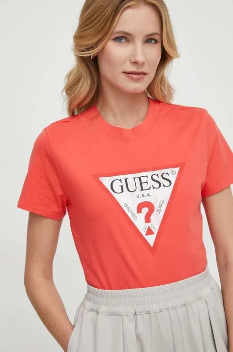 Βαμβακερό μπλουζάκι Guess χρώμα: κόκκινο