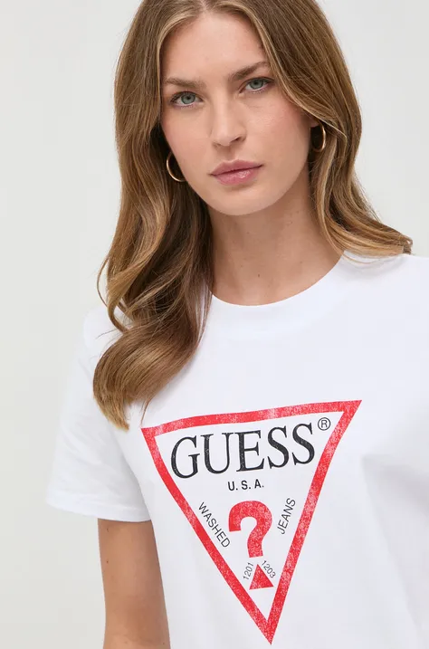 Pamučna majica Guess boja: bijela