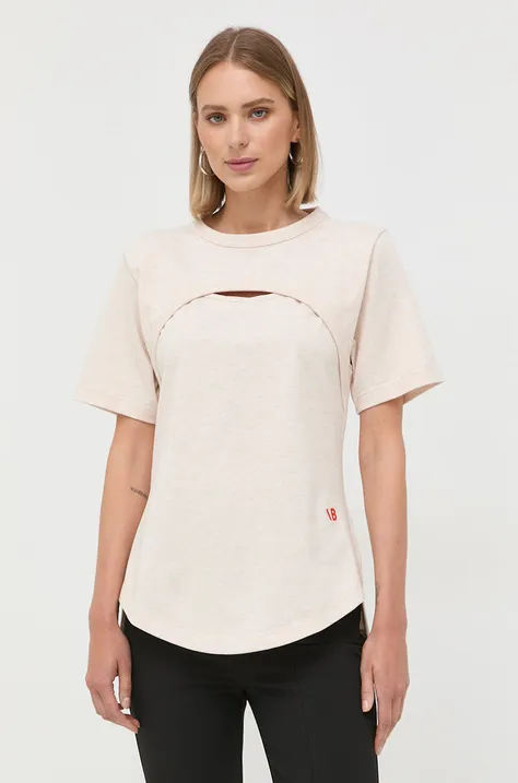 Βαμβακερό μπλουζάκι Victoria Beckham χρώμα: μπεζ