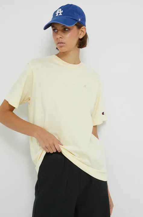 Bavlněné tričko Champion žlutá barva, 115498-NBK