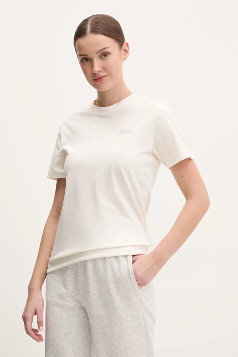 Jack Wolfskin tricou din bumbac femei, culoarea bej