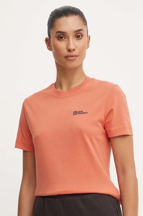 Βαμβακερό μπλουζάκι Jack Wolfskin γυναικεία, χρώμα: πορτοκαλί