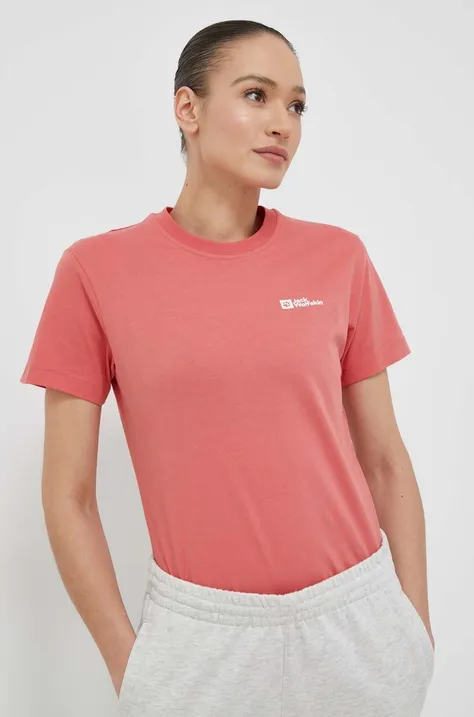 Бавовняна футболка Jack Wolfskin жіночий колір рожевий