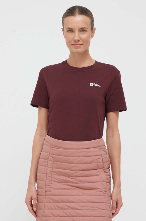 Jack Wolfskin tricou din bumbac femei, culoarea bordo