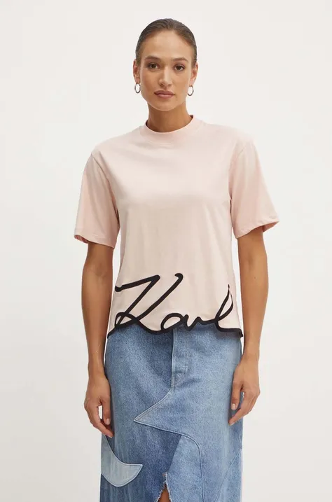 Bavlnené tričko Karl Lagerfeld ružová farba
