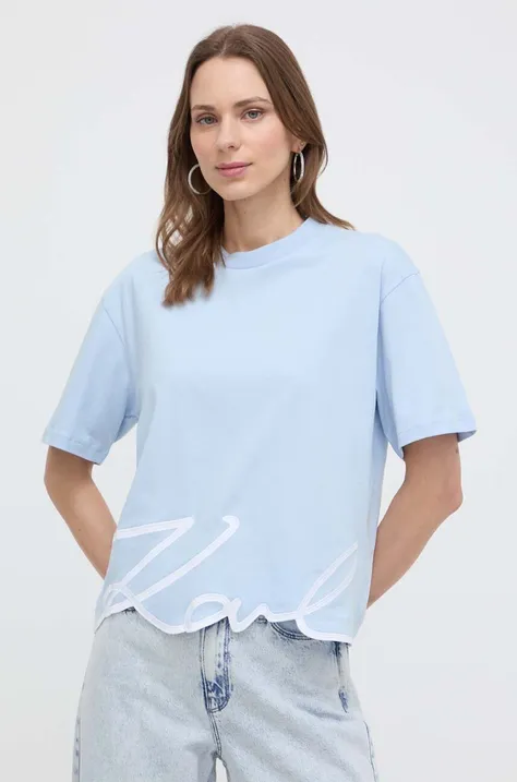 Karl Lagerfeld t-shirt bawełniany kolor niebieski
