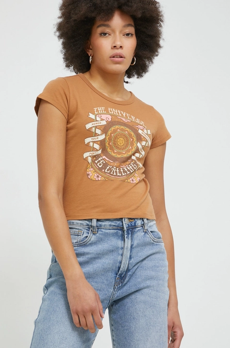 Hollister Co. tricou din bumbac culoarea maro