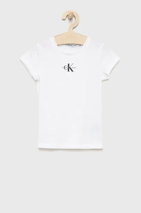 Otroški bombažen t-shirt Calvin Klein Jeans bela barva