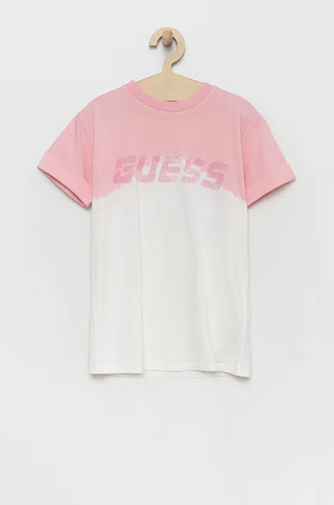 Otroški bombažen t-shirt Guess roza barva