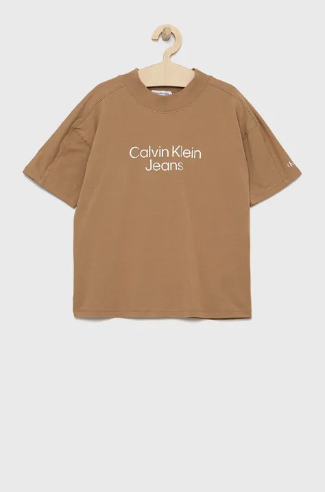 Detské tričko Calvin Klein Jeans béžová farba,