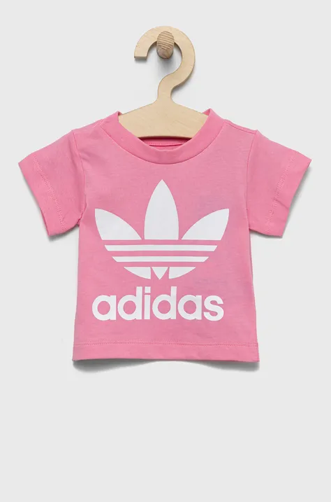 Детска памучна тениска adidas Originals в розово