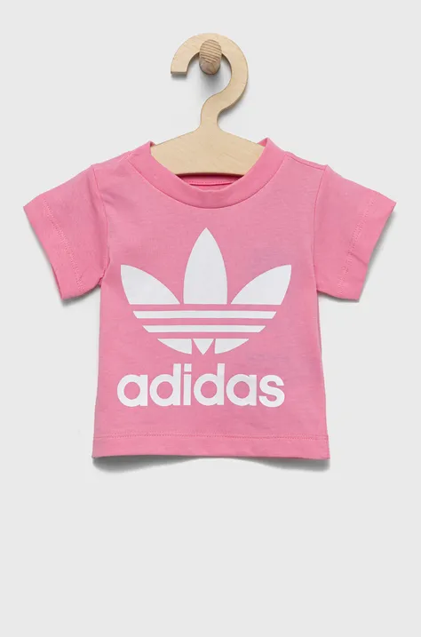 Detské bavlnené tričko adidas Originals ružová farba,