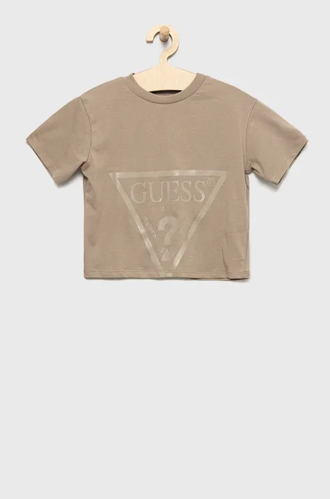 Detské bavlnené tričko Guess béžová farba,