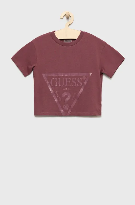 Detské bavlnené tričko Guess fialová farba,