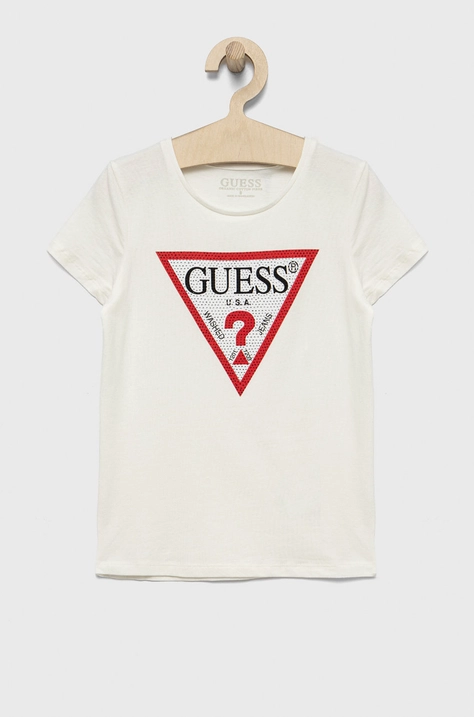 Παιδικό μπλουζάκι Guess χρώμα: άσπρο