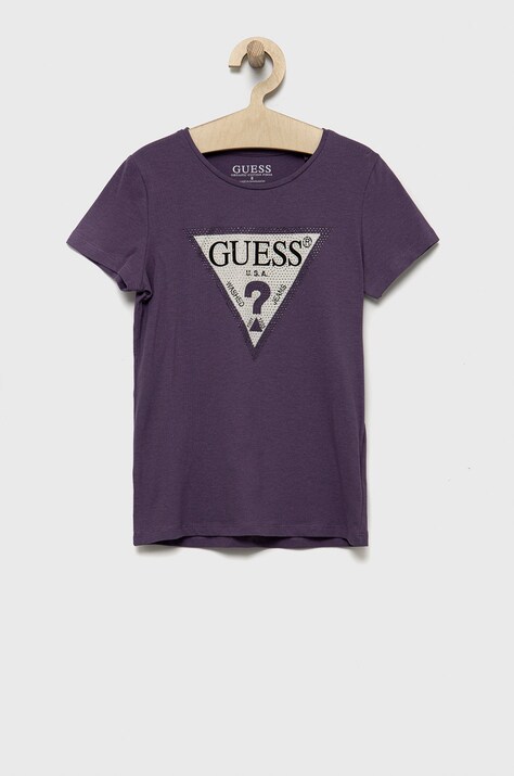 Παιδικό μπλουζάκι Guess χρώμα: μοβ