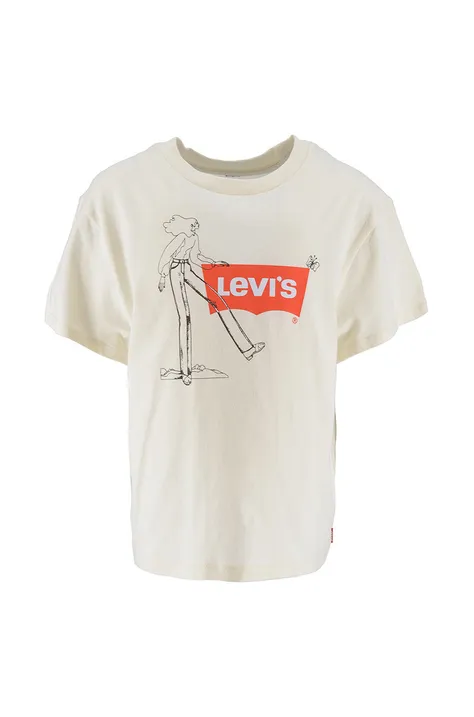 Dječja pamučna majica kratkih rukava Levi's boja: bež