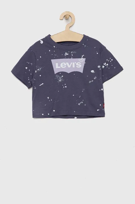 Otroška bombažna kratka majica Levi's mornarsko modra barva