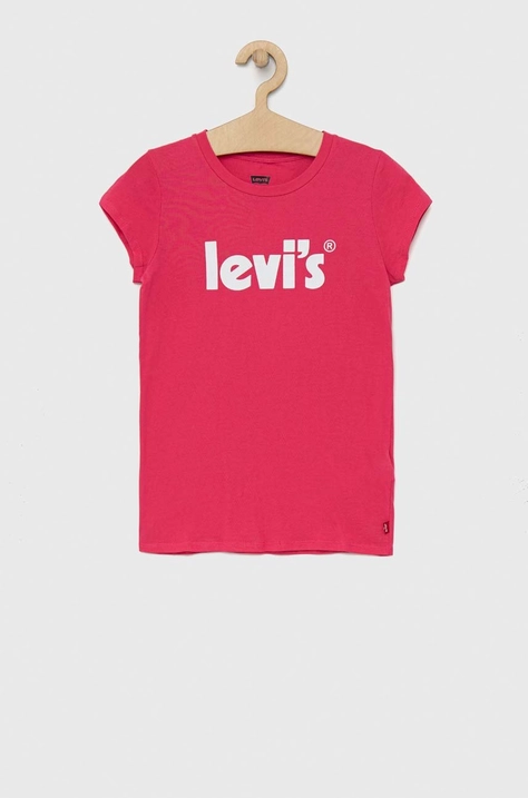 Παιδικό βαμβακερό μπλουζάκι Levi's χρώμα: ροζ