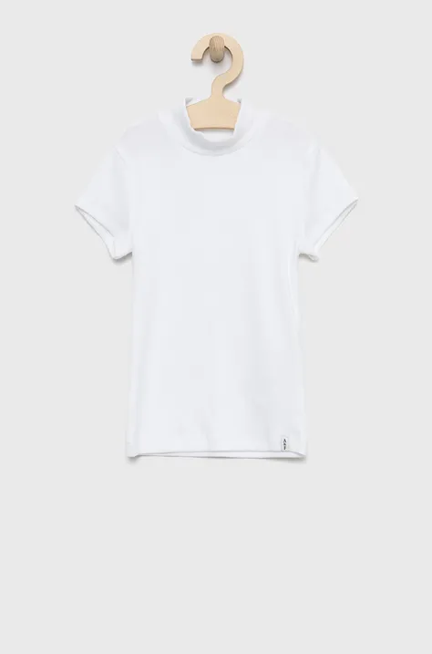 Abercrombie & Fitch t-shirt dziecięcy kolor biały z półgolfem