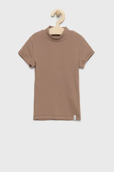 Abercrombie & Fitch t-shirt dziecięcy kolor brązowy z półgolfem