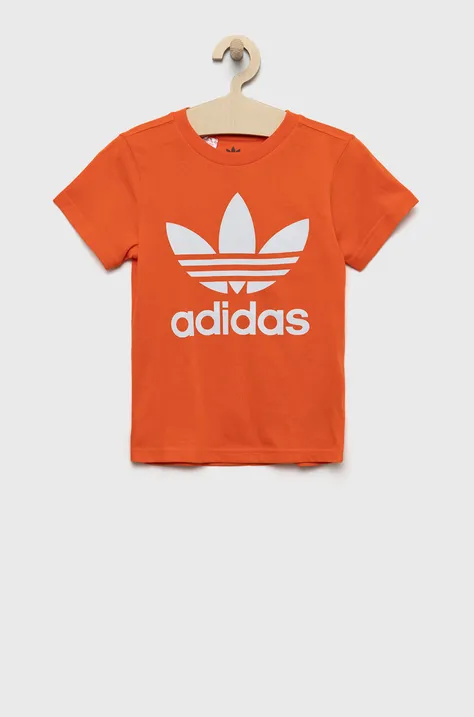 Детская хлопковая футболка adidas Originals цвет оранжевый с принтом