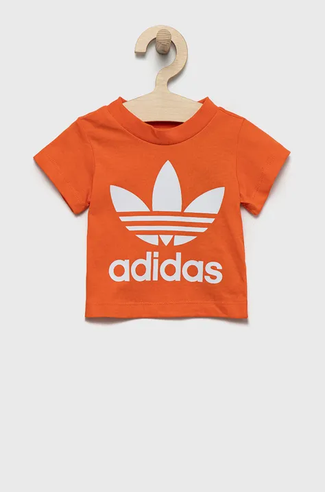Дитяча бавовняна футболка adidas Originals колір помаранчевий з принтом
