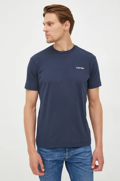 Calvin Klein tricou din bumbac culoarea albastru marin, neted