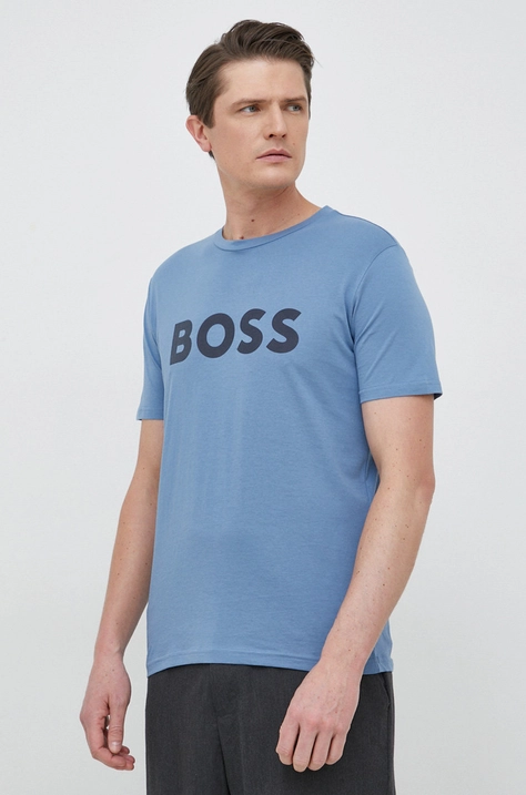 BOSS t-shirt bawełniany BOSS CASUAL kolor niebieski z nadrukiem 50481923