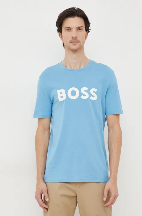 BOSS t-shirt bawełniany BOSS CASUAL kolor niebieski z nadrukiem 50481923