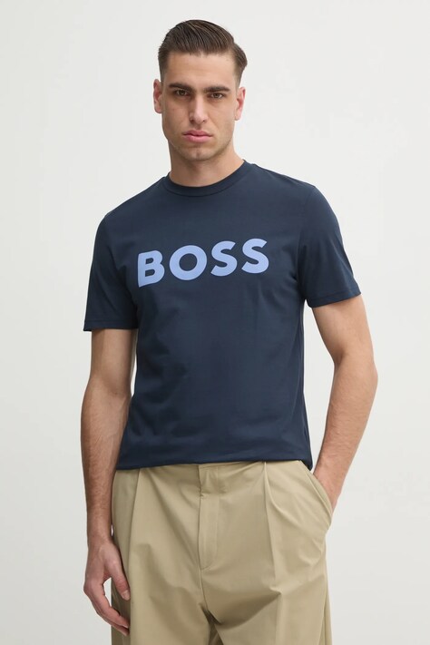 Хлопковая футболка BOSS BOSS CASUAL цвет синий с принтом 50481923
