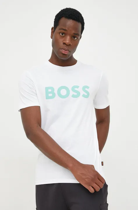 Pamučna majica BOSS BOSS CASUAL za muškarce, boja: bijela, s tiskom