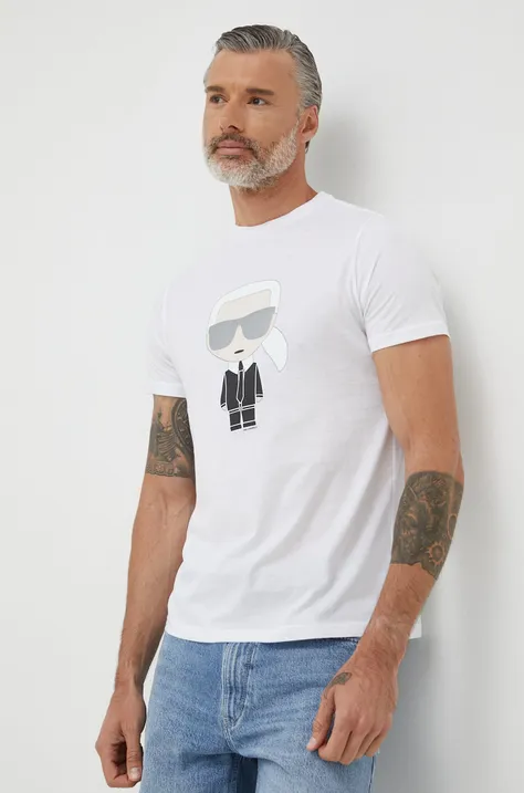Памучна тениска Karl Lagerfeld в бяло с принт 500251.755071
