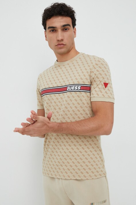 Футболка Guess мужской цвет бежевый узорный