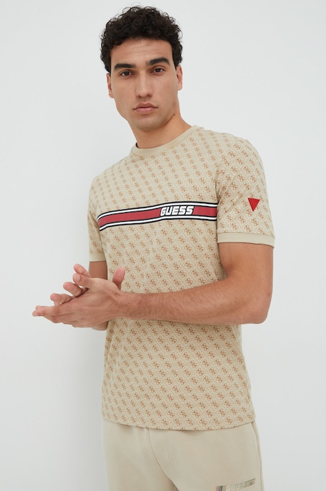 Μπλουζάκι Guess χρώμα: μπεζ