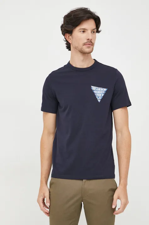 Majica kratkih rukava Guess za muškarce, boja: tamno plava, jednobojni model