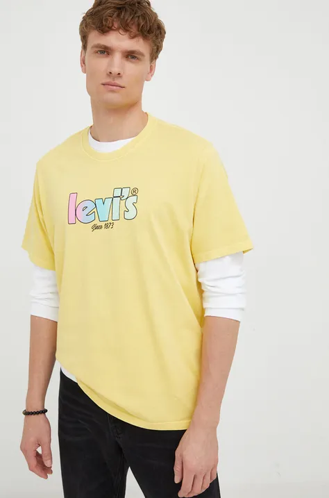 Памучна тениска Levi's в жълто с принт