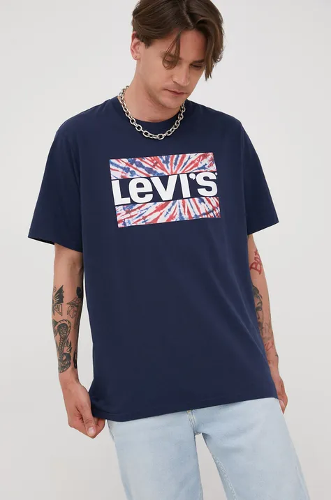 Bombažen t-shirt Levi's mornarsko modra barva