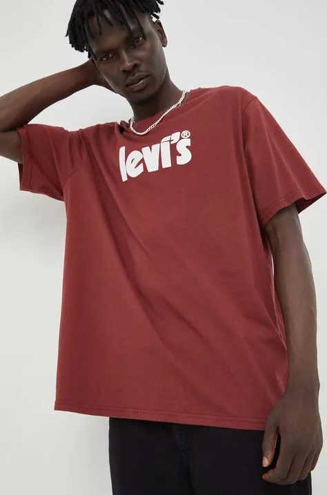 Levi's t-shirt bawełniany kolor bordowy z nadrukiem