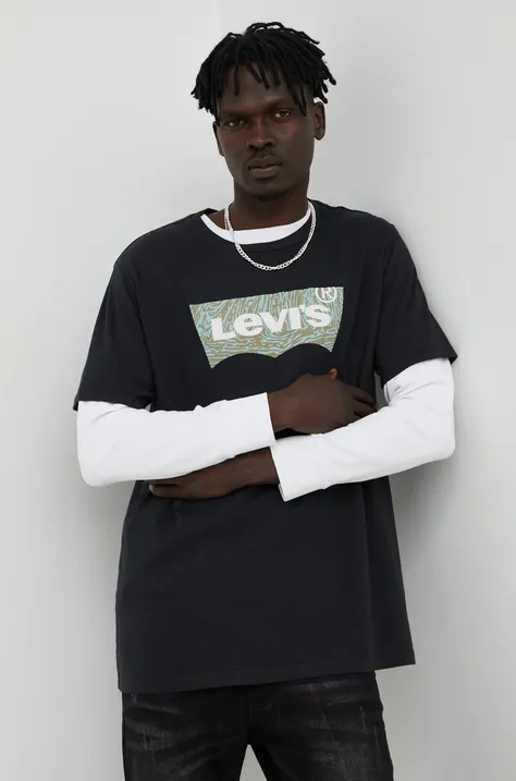 Pamučna majica Levi's boja: crna, s tiskom