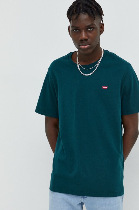 Levi's T-shirt bawełniany SS ORIGINAL HM kolor zielony gładki 56605-0140