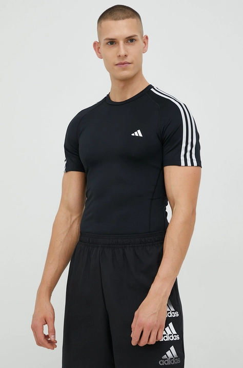 adidas Performance edzős póló Techfit 3-stripes fekete, nyomott mintás, HD3525