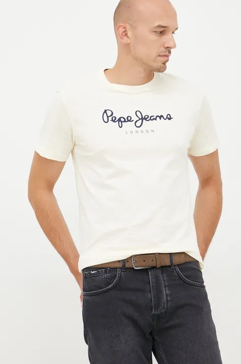 Бавовняна футболка Pepe Jeans колір бежевий з принтом