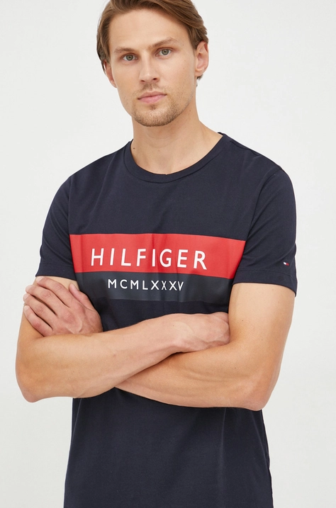 Pamučna majica Tommy Hilfiger boja: tamno plava, s tiskom